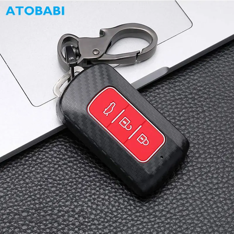 

Carbon ABS Plastic Car Key Cover For Mitsubishi Outlander Lancer L200 Pajero New 2 3 Buttons Keychain Smart Remote Protect Case