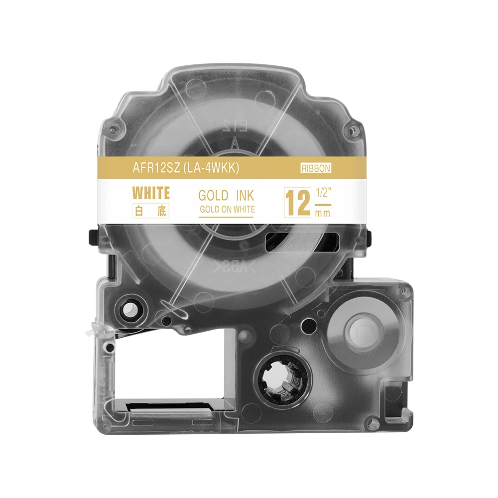 Fimax 1 шт. SS12KW LC-4WBN подарочная упаковка атласная лента 12 мм лента для маркировки совместимая для King Jim EPSON производитель этикеток SFR12SZ SFR12RZ - Цвет: Gold on White