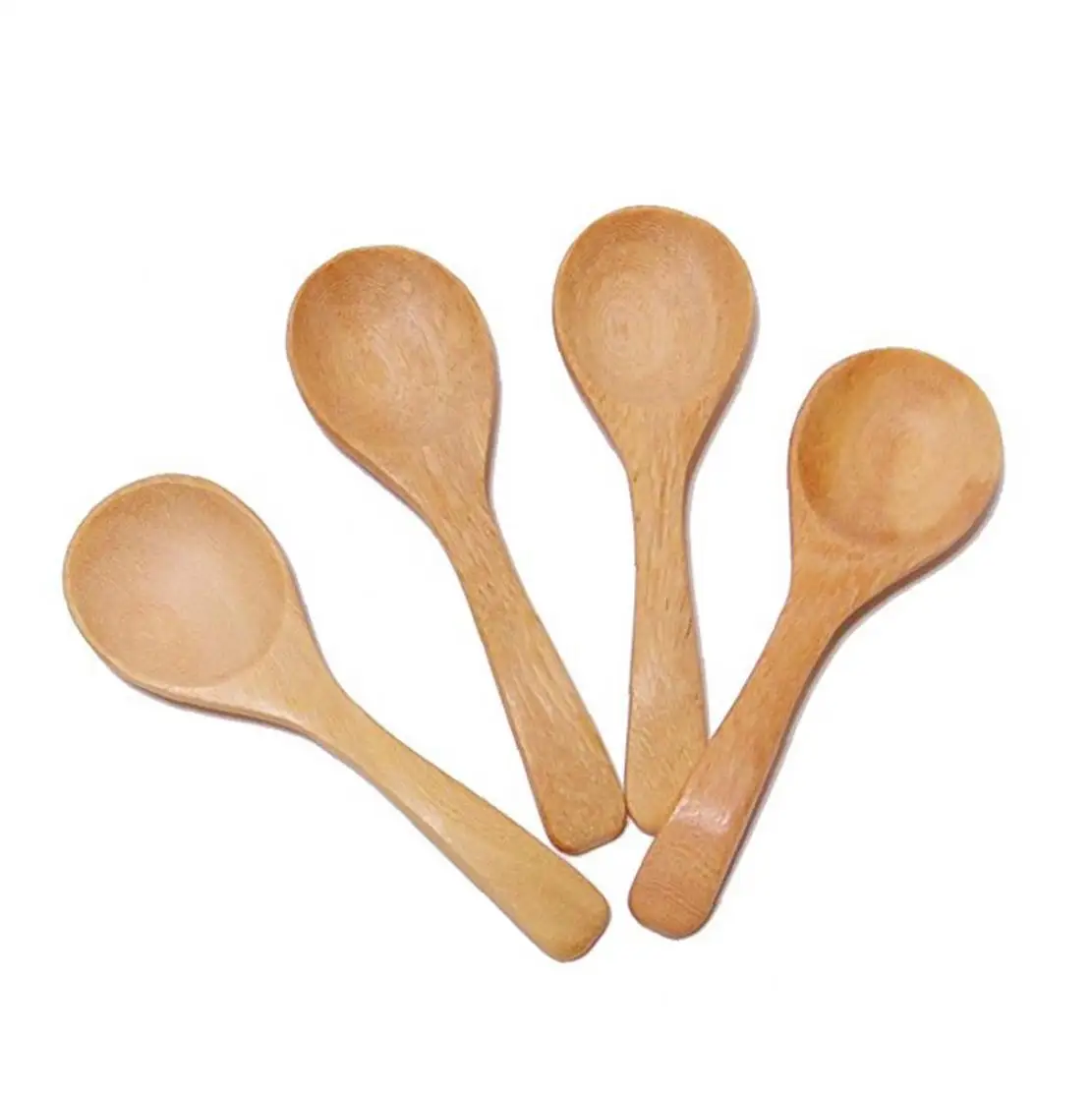 

4pcs Handmade Small Wooden Spoons Multi Usage Cartoon Honey Teaspoons for Seasoning Coffee Tea Sugar Salt