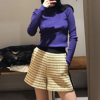 

2019 Spring and Summer New Sweet Color Matching High Waist Casual Women Short Pants