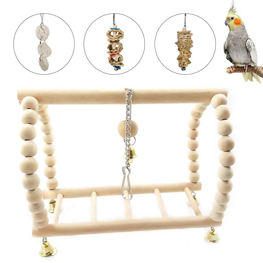 7 шт./компл. деревянный подвесной колокольчик Cockatiels восхождение клетка для птиц качели набор окунь амадины жевательная игрушка для попугаев ара прочный домашних животных