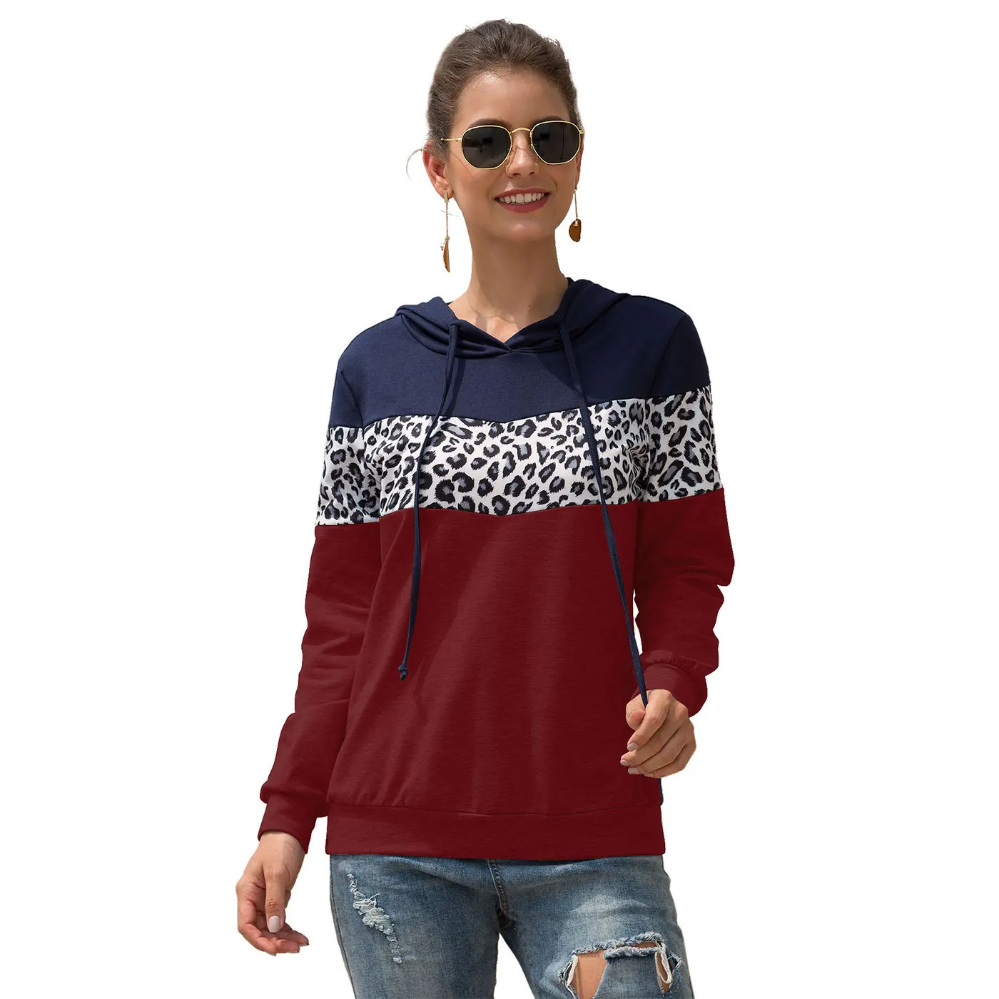 Sudaderas mujer осенние толстовки с капюшоном с Кепка, Толстовка Женская Caual Sudadera Mujer пуловер с капюшоном пэчворк зимние топы - Цвет: Burgundy