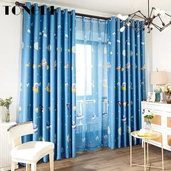

TONGDI Blackout Children Curtains Elegant Printing Cute Cartoon Universe UFO Luxury Panel Decor For Parlor Bedroom Living Room