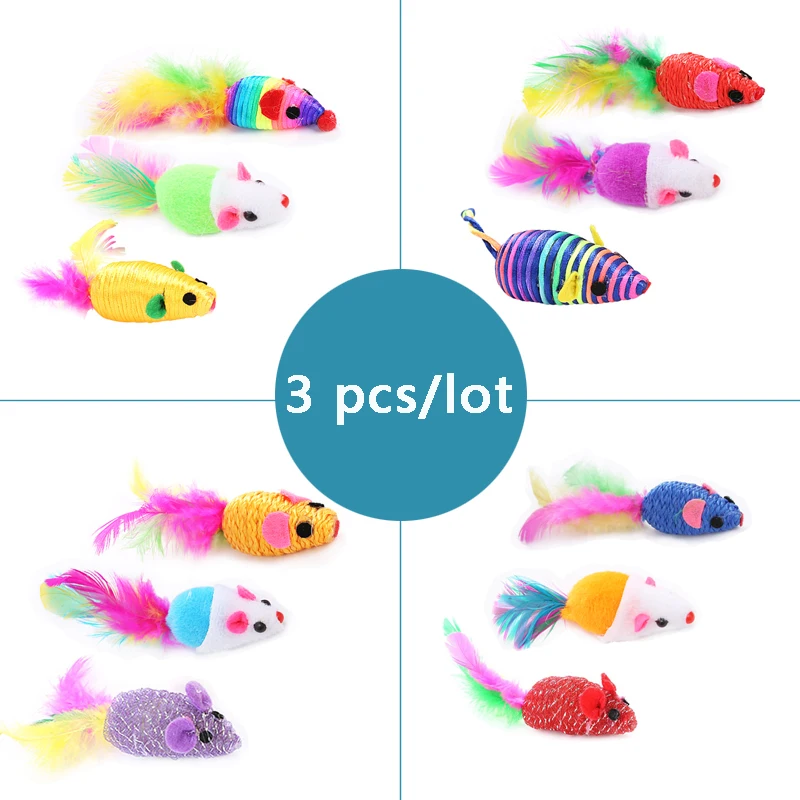 

3PCS/Lot Cat Interactive Colored Feather Tail Little Mouse Cat Toy Set Pet Interactive Training Supplies Cat Funny Toys