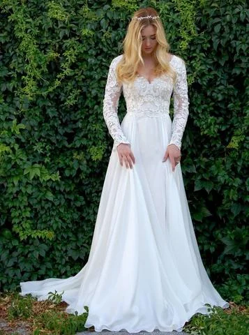 Vestito da sposa A-Line с v-образным вырезом и длинными рукавами свадебное платье в стиле бохо с кружевными аппликациями свадебное платье для невесты trajes de novia
