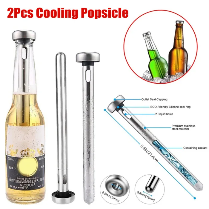 2Pcs Stainless Steel Drink Chiller Sticks Keep Bottled Drinks Cold for Bar Party Ale Chilling TB Sale