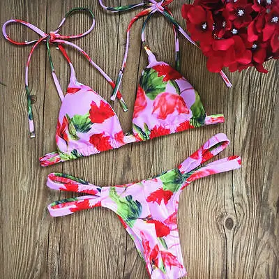 

Sexy Women printed Floral Bandage halter Bikini Set Push-up Bra Swimsuit Women Bathing Suit Swimwear Beachwear for Summer Beach