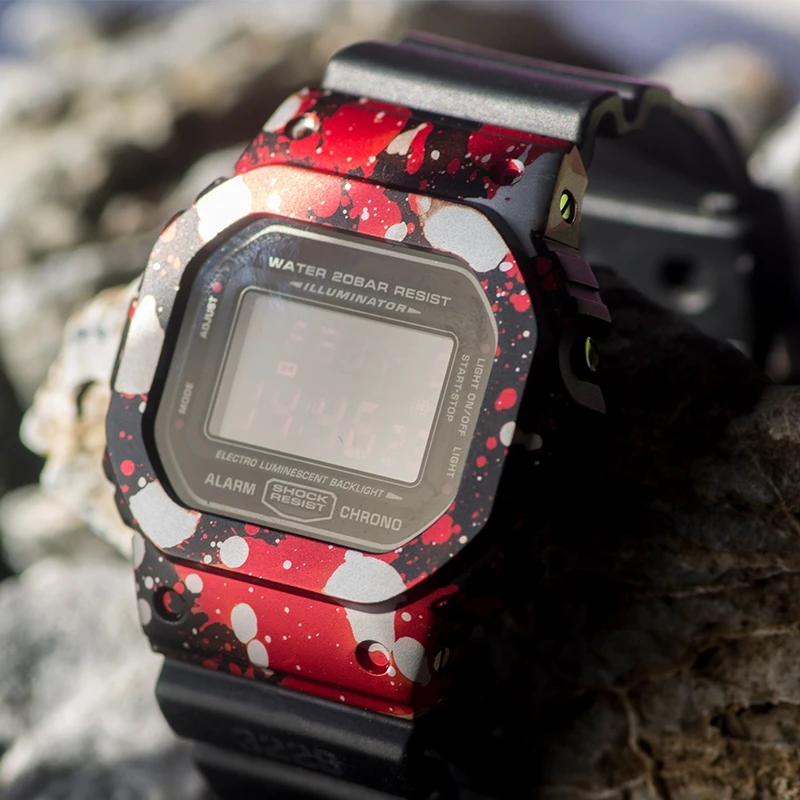 Ободок для часов серии DW5600 5610 DW/GW5000, металлический чехол для часов из авиационного алюминиевого сплава с граффити и винтами - Цвет: Red