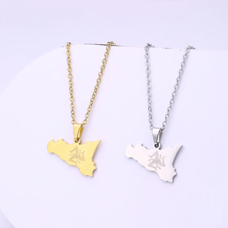 Collane con ciondolo mappa italia per donna/uomo colore argento/colore oro mappe