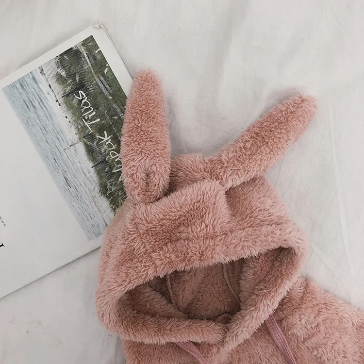 Cena Zima jesień dziewczynek bluzki flanelowa bluza z kapturem kreskówka ucho królika z kapturem dorywczo dziewczynek z kapturem niemowlę maluch ubrania