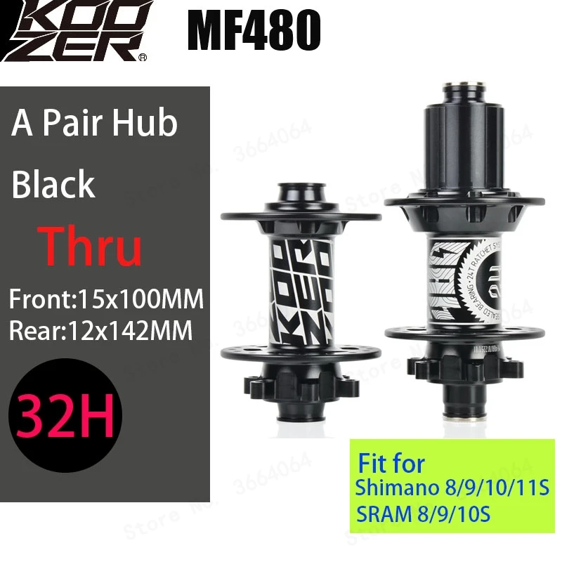 15x100 12x142MMBlack MF480 крутая ступица, KOOZER, передняя, задняя, MTB, комплект ступиц, 2/4, подшипники, 24 T, трещотка, 32 отверстия, через ось, ступицы для горного велосипеда, для 8, 9, 10, 11S - Цвет: 15x100 12x142MMBlack