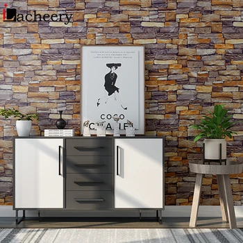 

Waterproof Vintage 3D Stone Effect Wallpaper Modern Rustic Realistic Maze Brick Texture Vinyl PVC Wall Paper Home Decor Sticker
