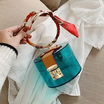 

Transparent Mini Tote Bags For Women 2020 Summer Fashion Acrylic PVC Handbags Scarves Design Hand Bag Lady Cute Handbag