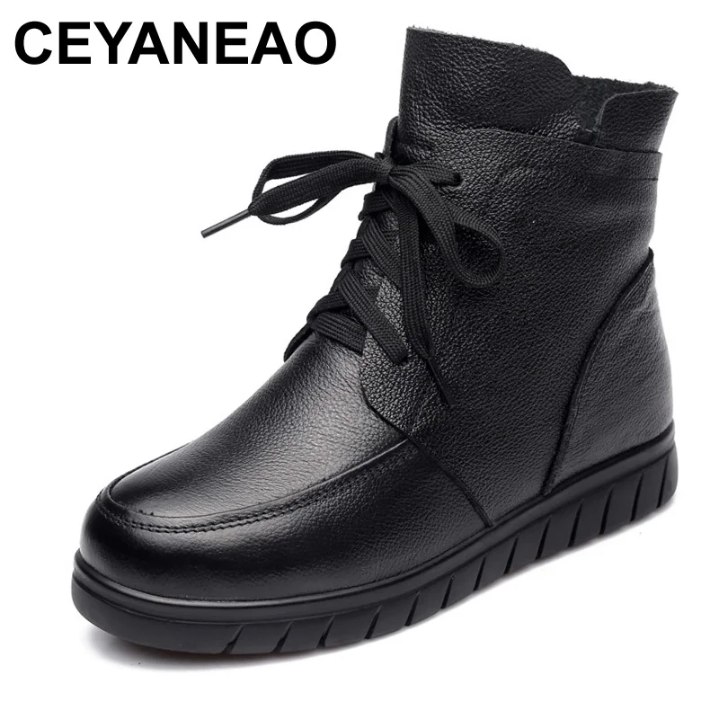 Женские зимние ботинки CEYANEAO 2019 винтажные Зимние Теплые ботильоны из натуральной