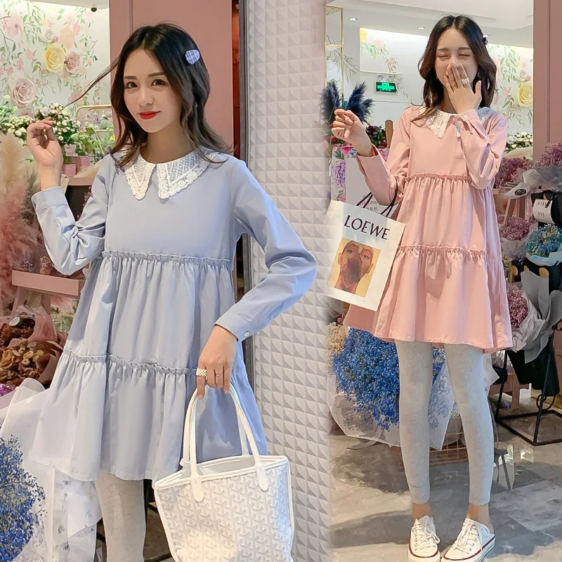 

Maternity Clothes 2019 Autumn Clothing Fashion New Style Korean-style Tops Long Sleeve Mid-length Pregnant Women Dress