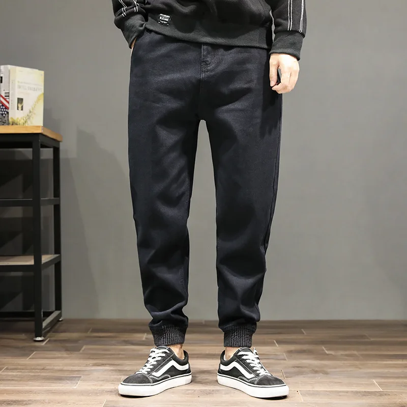 

Fashion Streetwear Men Jeans Black Color Loose Fit Spliced Designer Cargo Pants Men Harem Jeans Korean Style Hip Hop Jeans Homme