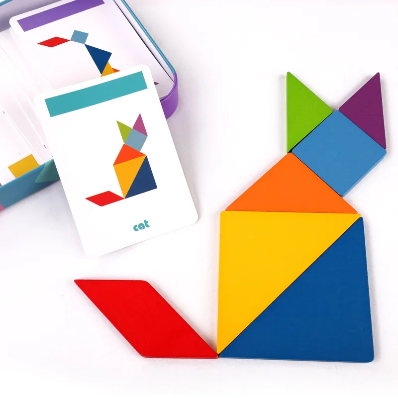 Colorful 3D Wooden Pattern Animal Jigsaw Puzzle Tangram Toy Kids Montessori Early Education Sorting Games Toys Children Gift
