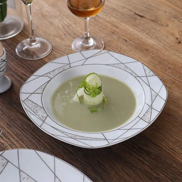 Veweet Serena 18/36 Darabos Konyhai Kerámia Porcelán Tányérok Között Található Desszert Tányér, Leves Vacsora Tányér Evőeszközök - Image 4