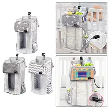 

Polyester Crib Hanging Storage Bag USB Baby Wipe Warmer Storage Foldable Multifunctional Diaper Caddy for Bedding Set Baby