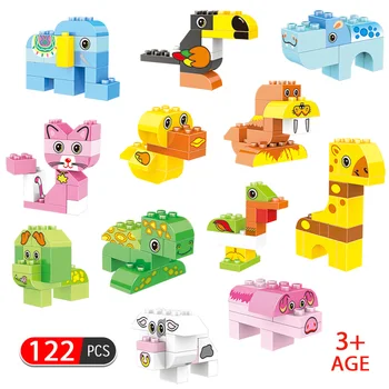 

Locking Duploed Animals Tiger leopard Elephant Chimpanzee Shark Polar Whale Blocks Jurassic World Dinosaur DIY Toys For Child