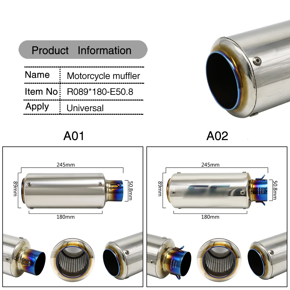 ZSDTRP 51mm/60mm Motorcycle SC Exhaust Muffler for SC-project Exhaust Pipe for R6 GSXR1000 R25 MT07 CBR1000 cb650f gsxr250