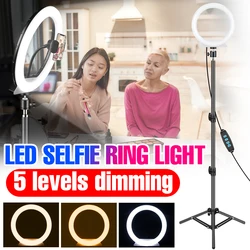 Led selfie anel luz usb pode ser escurecido lâmpada fotografia luzes de preenchimento com tripé círculo lâmpada 5v ringlamp para estúdio vídeo maquiagem ao vivo