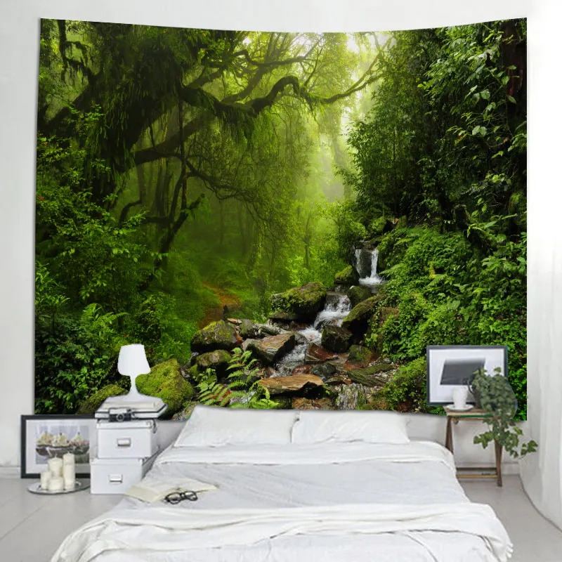 Креативный гобелен с 3D принтом, пейзаж, зеленое дерево, на стену, красивые весенние гобелены для дома