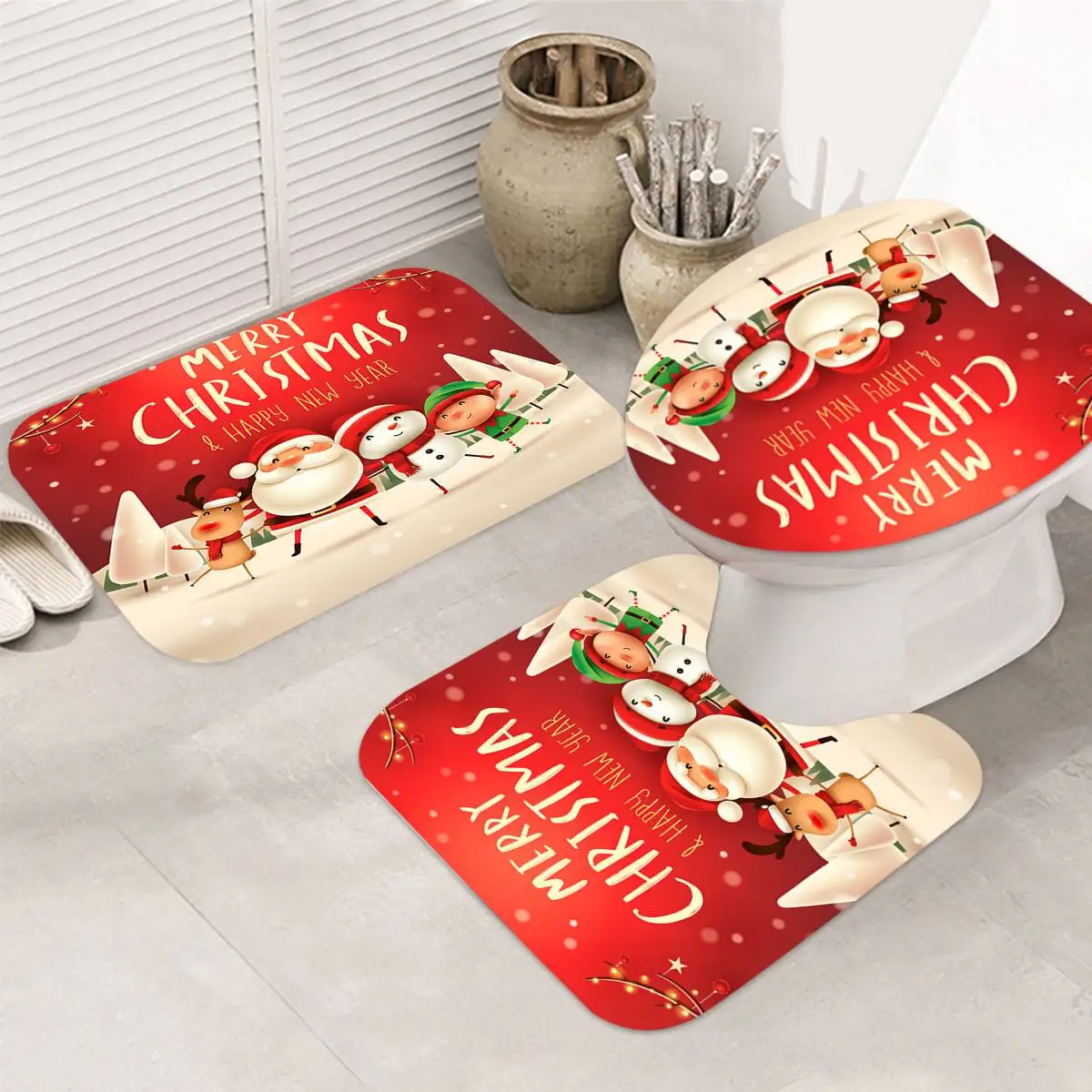 Рождественская занавеска s Merry Christmas для ванной, набор занавесок для душа, веселый год, чехлы для туалета, нескользящая крышка коврика, коврик для пола, декор для ванной комнаты