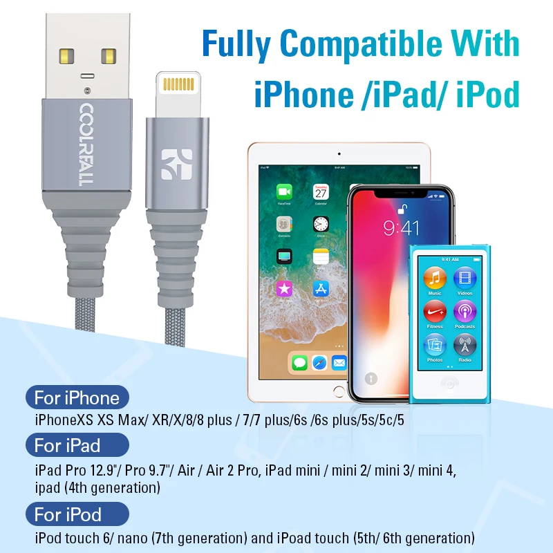 Coolreall MFi кабель Lightning USB быстрая зарядка для iPhone Apple кабель для зарядки данных для телефона X XS Max XR 8 7 6S 6 Plus 5S SE 5
