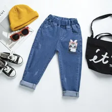 L-19-3026 детская одежда; детские брюки с рисунком; джинсы для девочек с буквенным принтом; осень г