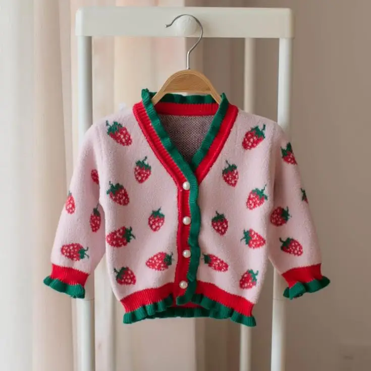 Детский шерстяной свитер куртка с цветочным рисунком осенне-зимнее пальто детские топы, модная верхняя одежда для малышей Кардиган, вязаная одежда для маленьких девочек - Цвет: pink color