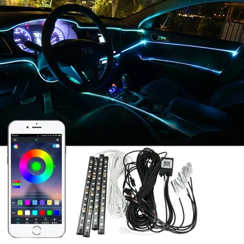 

Led Car Foot Ambient Light &3mm 9M cable LED Car Fiber optic light Music Control App Auto Interior Decorative Atmosphere Lights