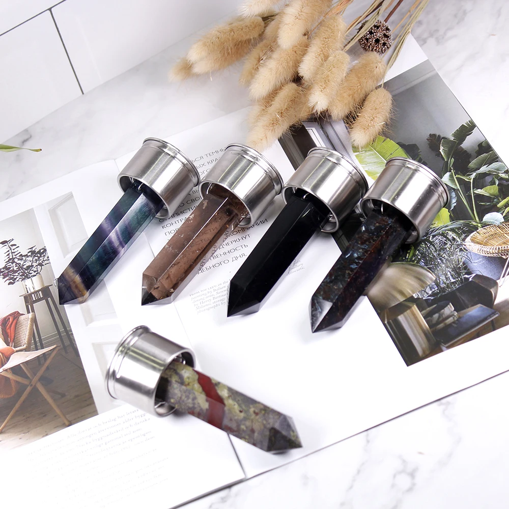 304 Natural Crystal Column Energy Healthy Water Cup Glass Water Bottle Elixir Crystal Obelisk Wand Healing Gemstone Quartz 5