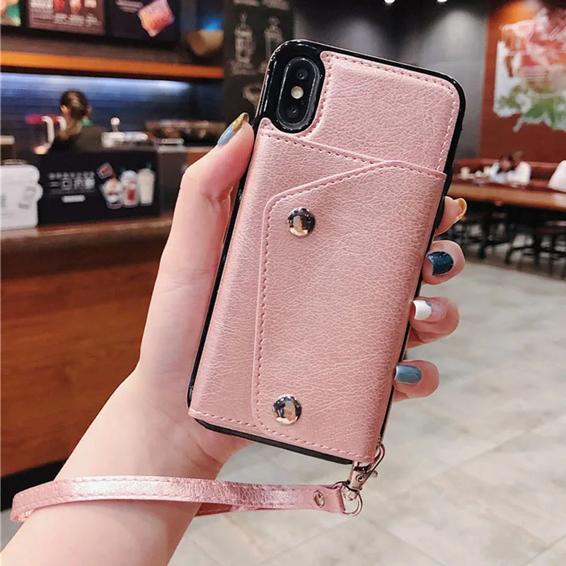 Fsshion кожаный чехол для телефона для iphone X XR XS Max 6 6s 7 8 Plus кошелек держатель для карт защитный чехол для телефона чехол s со шнурком