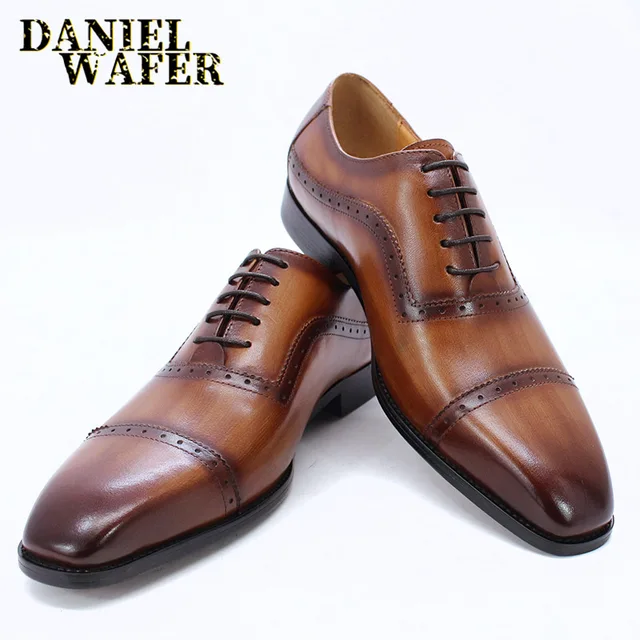 ELEGANT MEN OXFORD SHOES BROGUE GENUINE 