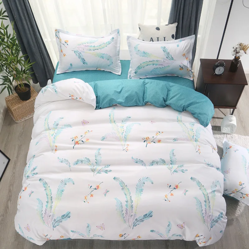 Cartoon 4pcs Pure Polyester Bedding Set Duvet Cover Flat Bed Sheet Pillowcase Soft Bed Linen High Quality Bedding Set Bedclothes