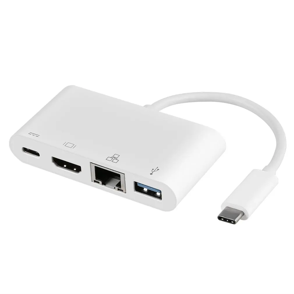 

White Easy to Use & Carry USB 3.1 Type-C to USB 3.0 + HDMI(1080P@60HZ)+Gigabit Ethernet +Type-C Charging Adapter