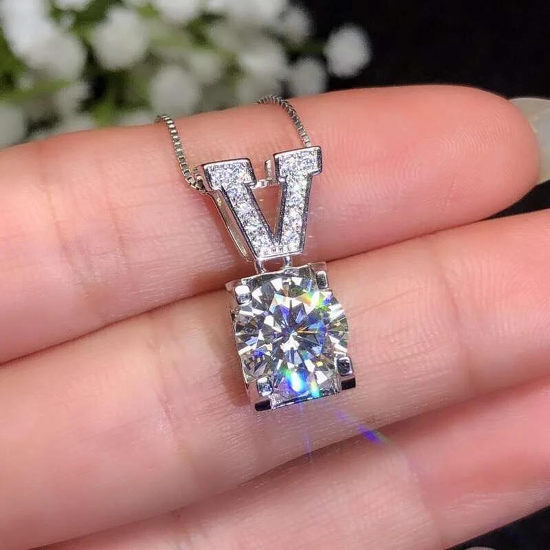 MeiBaPJ 5 размеров Moissanite драгоценный камень Классическая Подвеска с надписью ожерелье для женщин Настоящее серебро 925-й пробы хорошие Свадебные украшения