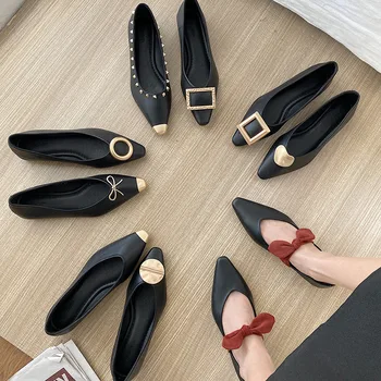 

Pointed Shallow Mouth Shoes Women 2020 New Autumn Square Buckle Simple and Versatile Soft Sole Comfortable Low Heels