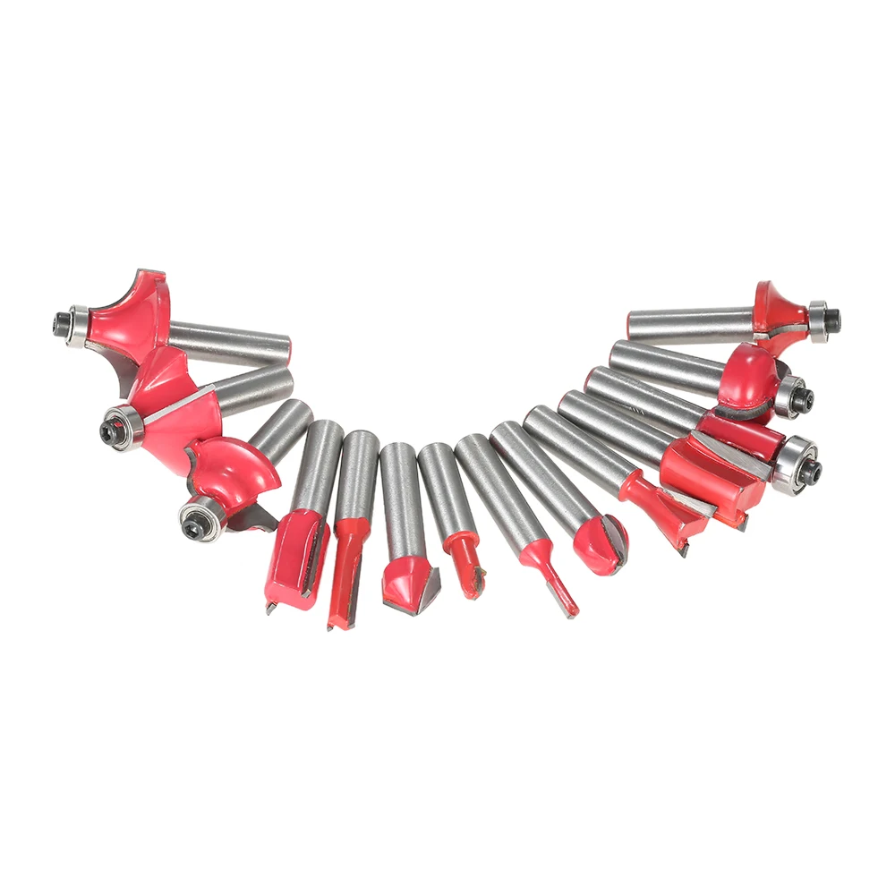 15pcs Milling Cutter Router Bit Set Carbide Shank Mill Woodworking Trimming Engraving Carving Cutting Tool Milling Cutter