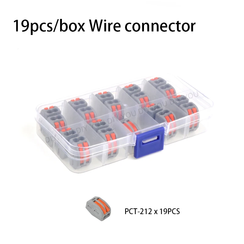 PCT-212(19PCS) Проводной разъем с коробкой 222-412 Мини Быстрый Универсальный Компактный соединитель проводки штепсельное соединение клеммный блок домашний разъем - Цвет: PCT-212(19PCS)