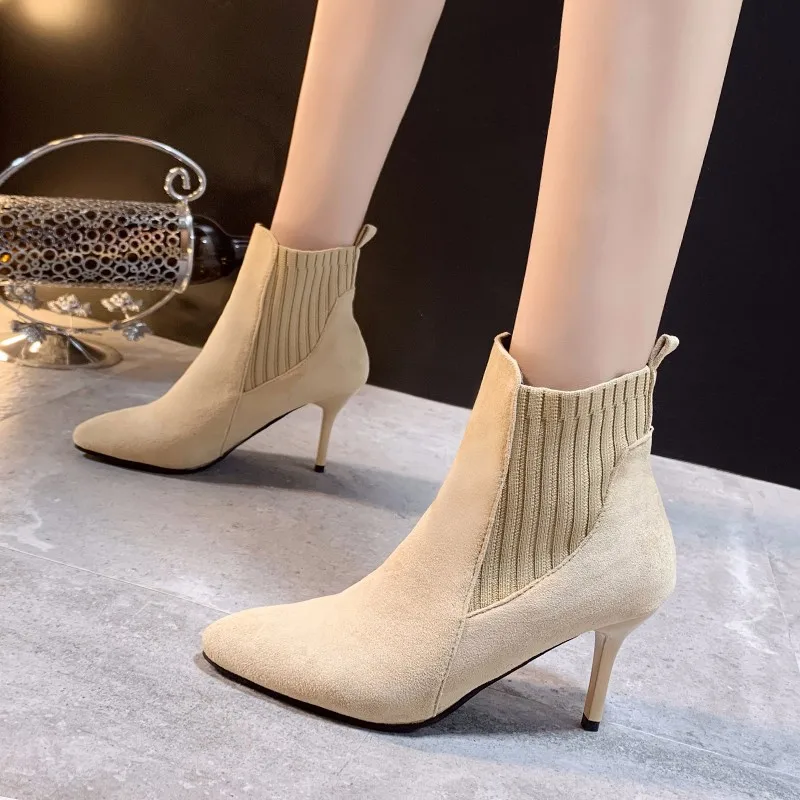 

Tangnest Stiletto Heels Short Ankle Boot Women 2019 Autumn Stretchy High Heeled Pointed Toe Zip Pumps Boots WXG724