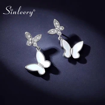 

SINLEERY Romantic White Shell Butterly Earrings Women Gold Silver Color Crystal Earring Fashion Jewelry ES833 SSA