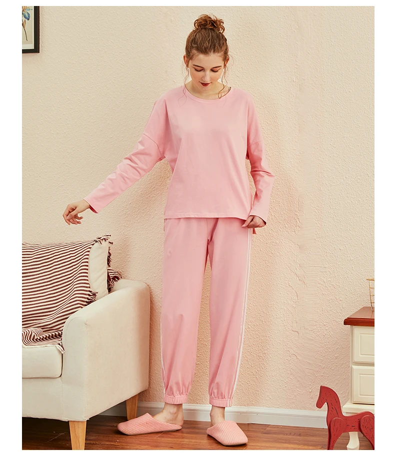 Lovers pajamas  Spring Cotton Pajamas Lightly Hugh Men's Crewneck Long Sleeve Suit Home Suit Men's Pajamas jockey pajama pants