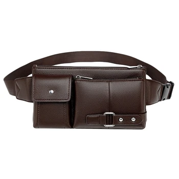 

Multi-Function Men Waist Bag Many Departments Male Waist Pack Pouch Soft Leather Fanny Pack Man Belt Bag Chest Bag Brown Trumpet