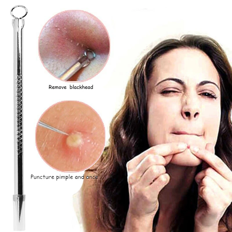 Aguja para acné y acné, accesorio de acero inoxidable de doble cabeza para eliminar puntos negros y acné, herramienta de cuidado facial, 1/2 Uds.