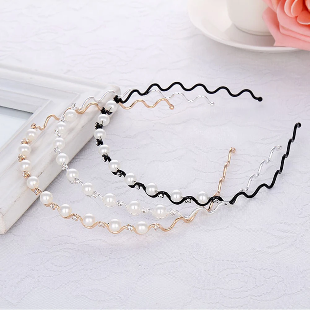 

1PC Fashion New Women Girls Pearl Crystal Wave Hair Bands Cute Hair Hoop Head Wear Hair Style Tools Accessories Gift