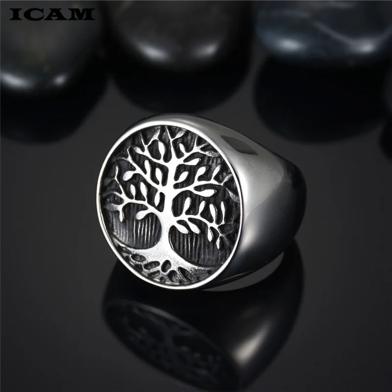 ICAM Новое Серебряное кольцо для мужчин Дерево жизни из нержавеющей стали Мужской