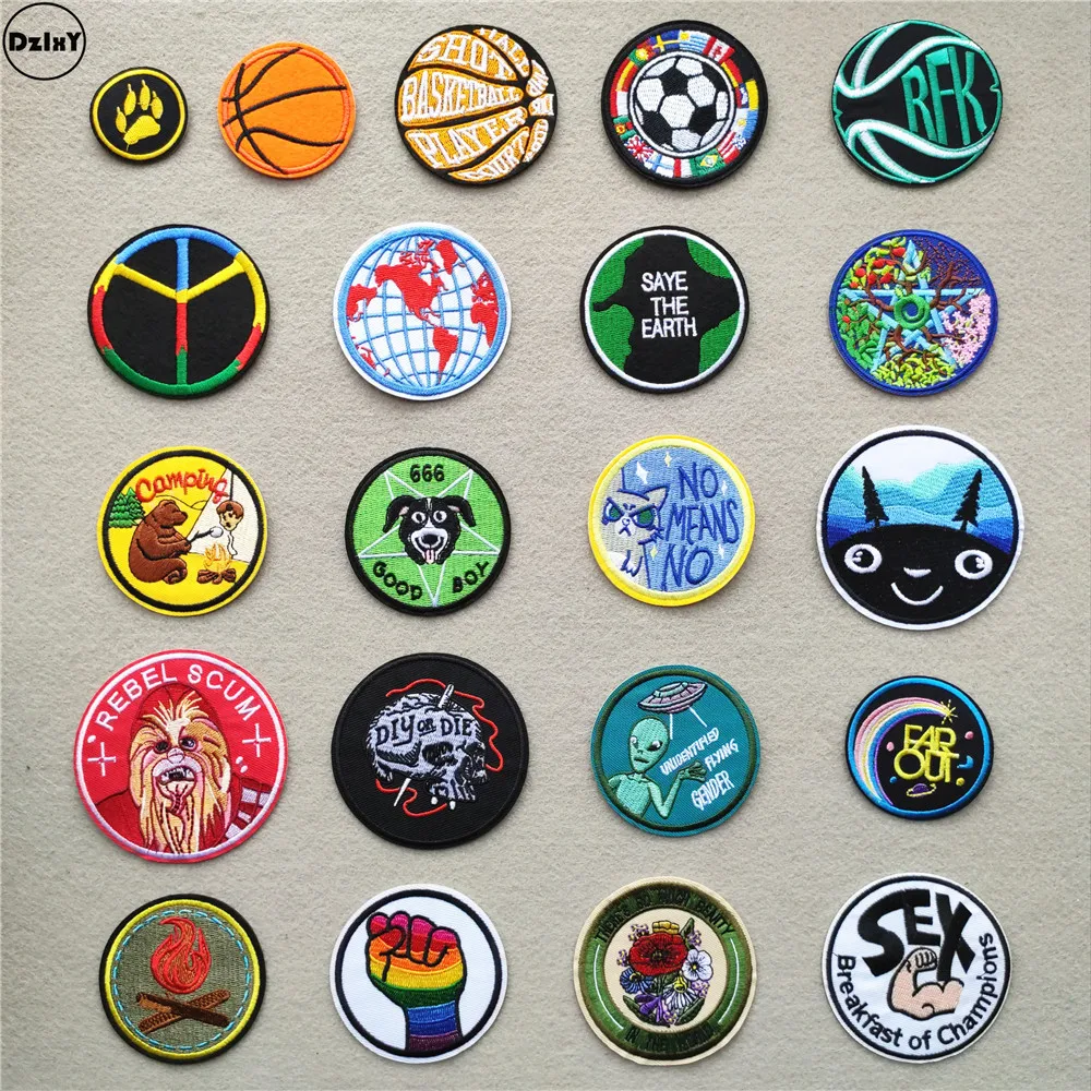 

(46 Styles can Choose) Round Ball Patches for Clothing Embroidered Appliques Iron on Badges Stripes Circle Stickers on Clothes