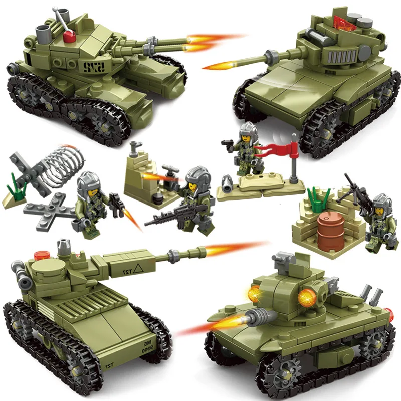 

KAZI 84050-5 Iron Tank Field Operations Forces Military Fit Series Small Particles Boy DIY Building Blocks Toy